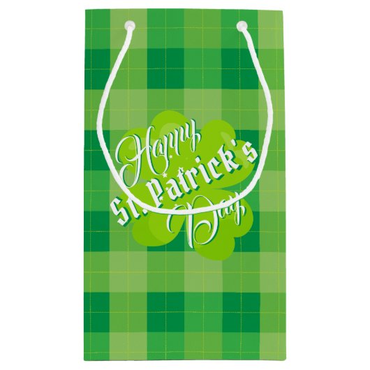 Happy St. Patrick's Day Green Tartan Lucky Clover Klein Cadeauzakje (Achterkant)