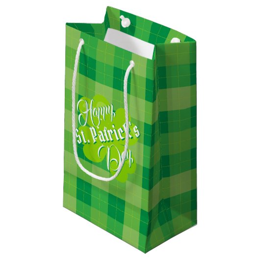 Happy St. Patrick's Day Green Tartan Lucky Clover Klein Cadeauzakje (Voorkant Gekanteld)