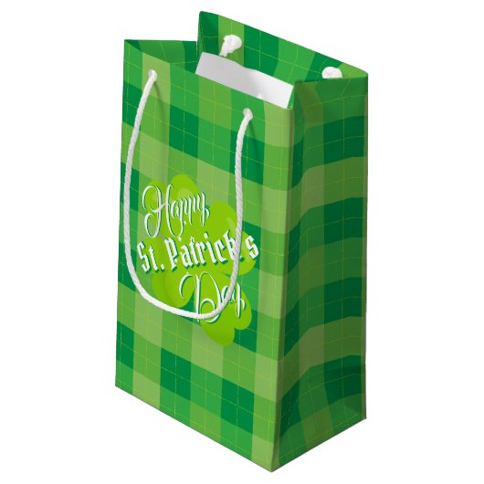Happy St. Patrick's Day Green Tartan Lucky Clover Klein Cadeauzakje (Achterkant Gekanteld)