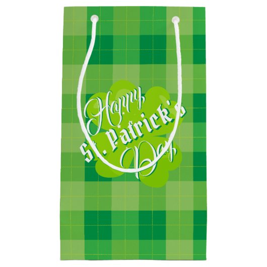 Happy St. Patrick's Day Green Tartan Lucky Clover Klein Cadeauzakje (Voorkant)