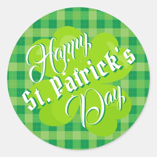 Happy St. Patrick's Day Green Tartan Lucky Clover Ronde Sticker (Voorkant)