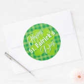 Happy St. Patrick's Day Green Tartan Lucky Clover Ronde Sticker (Envelop)
