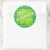 Happy St. Patrick's Day Green Tartan Lucky Clover Ronde Sticker (Tas)