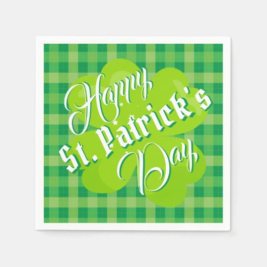 Happy St. Patrick's Day Green Tartan Lucky Clover Servet (Voorkant)