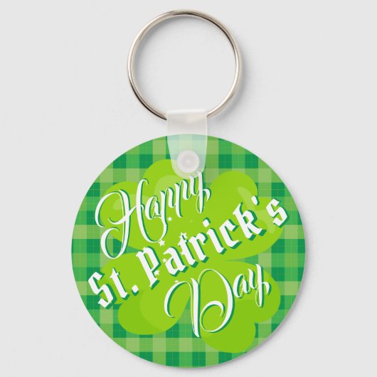 Happy St. Patrick's Day Green Tartan Lucky Clover Sleutelhanger (Voorkant)