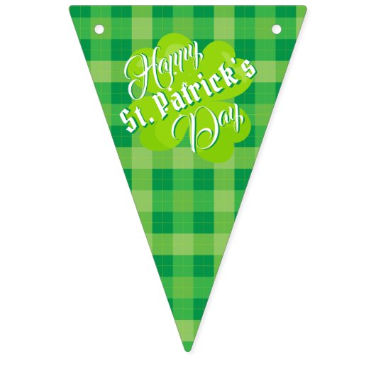 Happy St. Patrick's Day Green Tartan Lucky Clover Vlaggetjes (Eerste vlag)