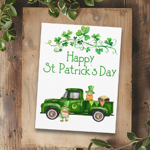 Happy St. Patrick's Day Green Truck Gnomes Briefkaart