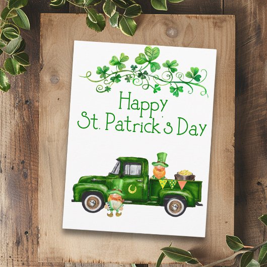 Happy St. Patrick's Day Green Truck Gnomes Briefkaart