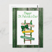 Happy St. Patrick's Day Green WoodPostcard Briefkaart (Voorkant / Achterkant)
