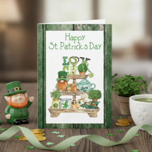 Happy St. Patrick's Day Green WoodPostcard Holida Feestdagen Kaart