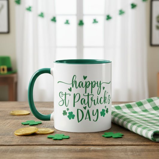 Happy St Patrick's Day Groene Shamrocks en Harten Mok