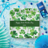 Happy St Patricks Day Groene Waterverf Shamrock Papieren Bordje (Feest)