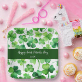 Happy St Patricks Day Groene Waterverf Shamrock Papieren Bordje (Feest)