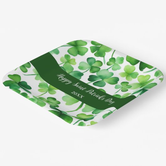 Happy St Patricks Day Groene Waterverf Shamrock Papieren Bordje (Gebogen)