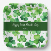 Happy St Patricks Day Groene Waterverf Shamrock Papieren Bordje (Voorkant)