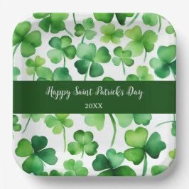 Happy St Patricks Day Groene Waterverf Shamrock Papieren Bordje