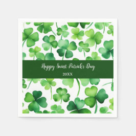 Happy St Patricks Day Groene Waterverf Shamrock Servet
