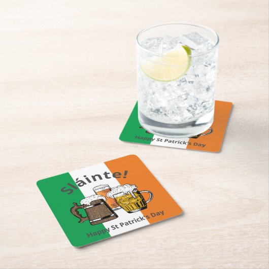 HAPPY ST PATRICK'S DAY Groot Iers bier Sláinte! Kartonnen Onderzetters (Insitu)