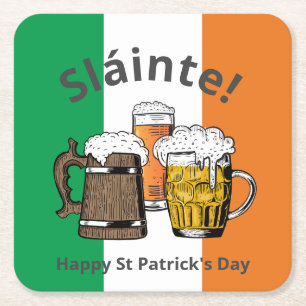 HAPPY ST PATRICK'S DAY Groot Iers bier Sláinte! Kartonnen Onderzetters