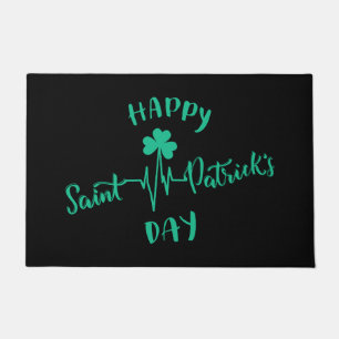 Happy St Patricks Day Heartbeat puls Shamrock Deurmat