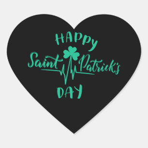 Happy St Patricks Day Heartbeat puls Shamrock Hart Sticker