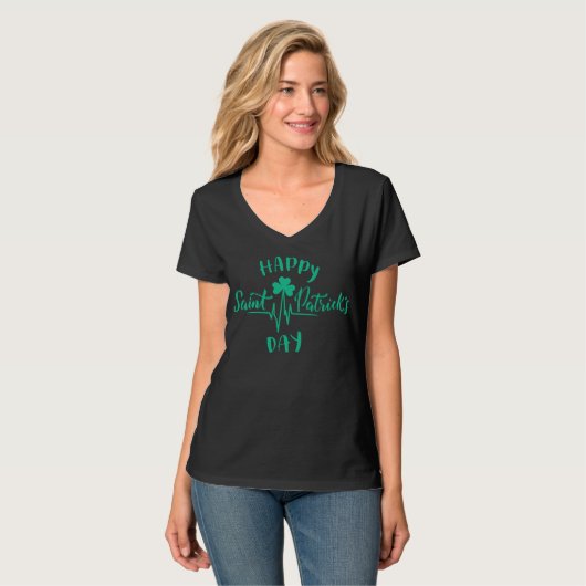 Happy St Patricks Day Heartbeat puls Shamrock T-shirt (Voorkant volledig)