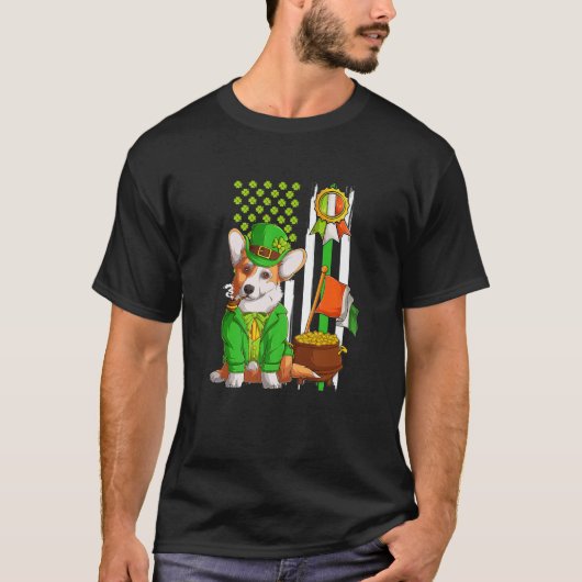 Happy St Patrick's Day Irish Corgi Dog in Leprecha T-shirt (Voorkant)