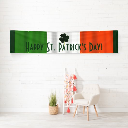 Happy St. Patrick's Day Irish Flag Shamrock Banner (Insitu)