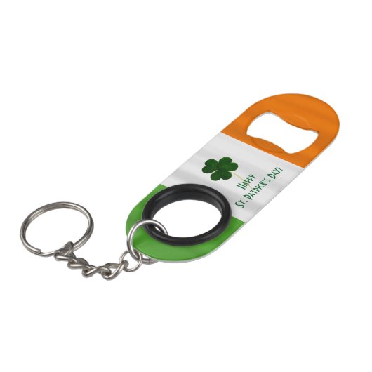 Happy St. Patrick's Day Irish Flag Shamrock Paddy Sleutelhanger Flessenopener (Voorkant Gekanteld)