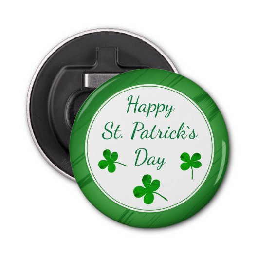 Happy St. Patrick's Day Irish Green Shamrock Button Flesopener (Voorkant)