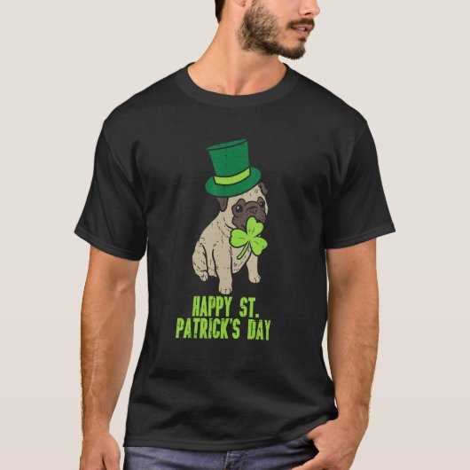 Happy St Patricks Day Irish Pug Dog Cute Saint Pad T-shirt (Voorkant)