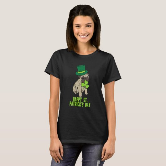 Happy St Patricks Day Irish Pug Dog Cute Saint Pad T-shirt (Voorkant volledig)