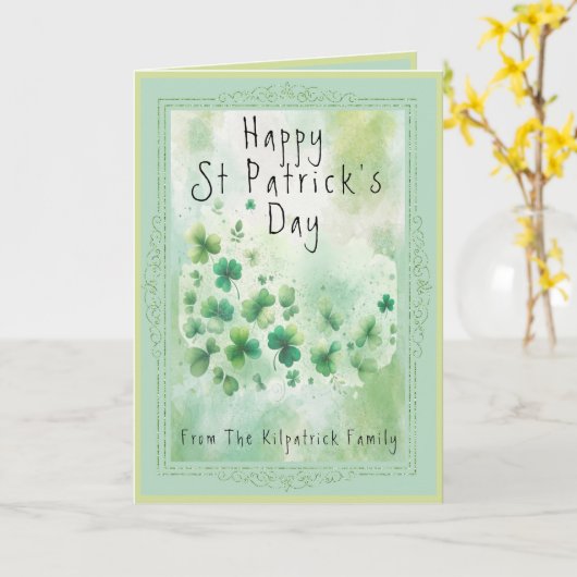 Happy St Patrick's Day Irish Shamrock Waterverf Kaart (Gele Bloem)