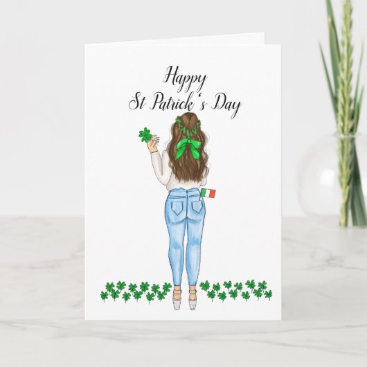 Happy St Patrick's Day Irish Vrouw Clover Holiday Kaart (Voorkant)