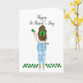 Happy St Patrick's Day Irish Vrouw Clover Holiday Kaart (Gele Bloem)