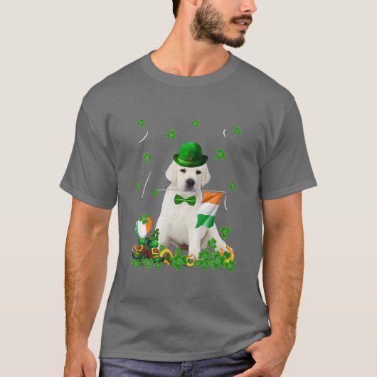 Happy St Patricks Day Irish White Puppy Dog Flag T-shirt (Voorkant)