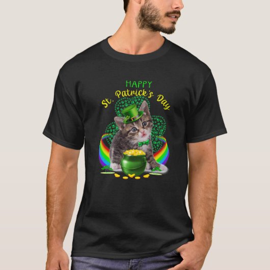 Happy St Patricks Day Kitten Leprechaun Pet Shamro T-shirt (Voorkant)