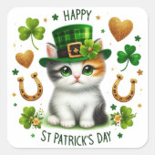 Happy St. Patrick's Day Kitten Vierkante Sticker (Voorkant)