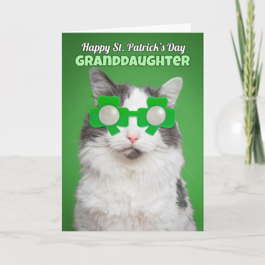 Happy St. Patrick's Day kleindochter Cat Humor Kaart (Voorkant)