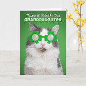 Happy St. Patrick's Day kleindochter Cat Humor Kaart (Gele Bloem)