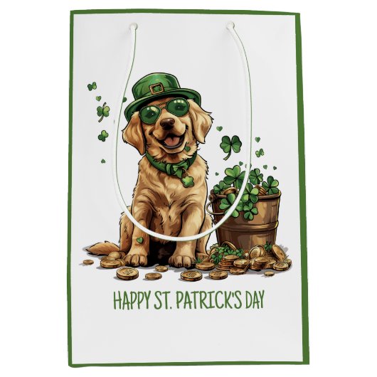 Happy St. Patrick's Day Labrador Retriever Dog Medium Cadeauzakje (Voorkant)