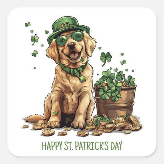 Happy St. Patrick's Day Labrador Retriever Dog Vierkante Sticker (Voorkant)