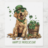 Happy St. Patrick's Day Labrador Retriever Dog Wijn Etiket (Enkel label)
