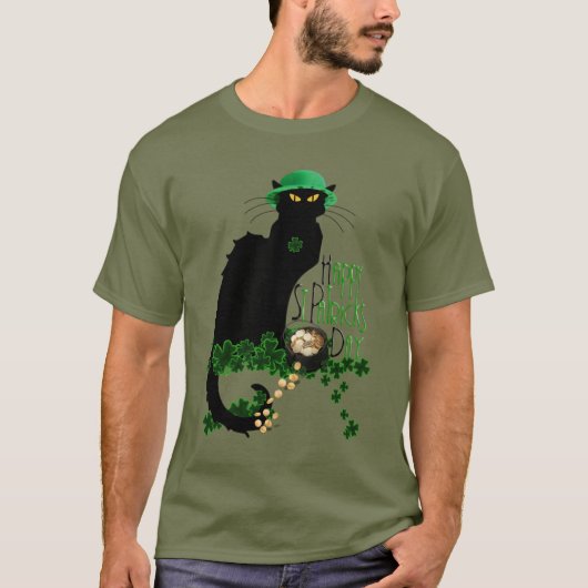 Happy St Patrick's Day Le Chat Noir T-shirt (Voorkant)