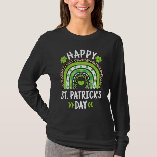 Happy St Patricks Day Leopard Print Rainbow Shamro T-shirt (Voorkant)