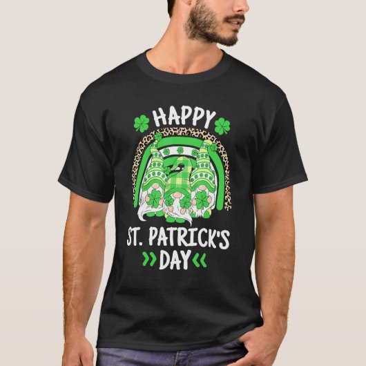 Happy St Patricks Day Leopard Rainbow Irish Gnomes T-shirt (Voorkant)