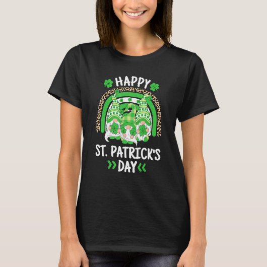 Happy St Patricks Day Leopard Rainbow Irish Gnomes T-shirt (Voorkant)