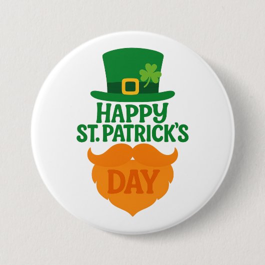Happy St Patricks Day Leprechaun Beard and Hat Ronde Button 7,6 Cm (Voorkant)