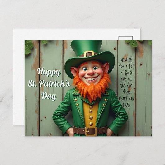Happy St. Patrick's Day Leprechaun Feestdagenkaart (Voorkant / Achterkant)