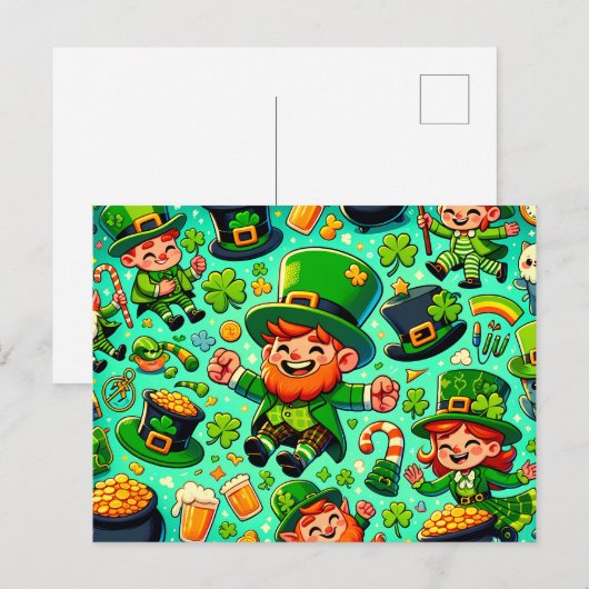 Happy St. Patrick's Day Leprechaun Feestdagenkaart (Voorkant / Achterkant)